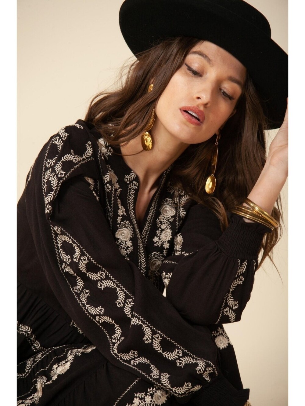 HALE BOB | Luna Embroidered Maxi Dress Black Cotton Long-Sleeve Large - Picture 5 of 6